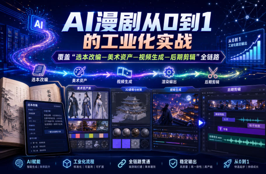 AI漫剧从0到1的工业化实战，覆盖“选本改编—美术资产—视频生成—后期剪辑”全链路（更新6月）-离锋创库