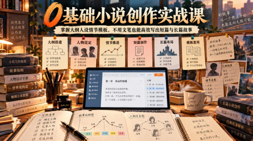 0基础小说创作实战课|掌握大纲人设情节模板,不用文笔也能高效写出短篇与长篇故事-离锋创库