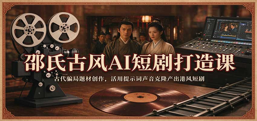 邵氏古风AI短剧打造课:古代骗局题材创作,活用提示词声音克隆产出港风短剧-离锋创库