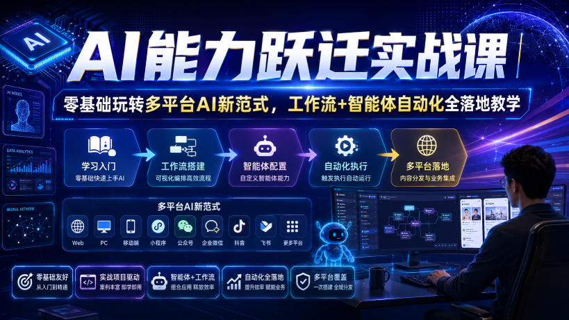 AI能力跃迁实战课｜零基础玩转多平台AI新范式，工作流+智能体自动化全落地教学-离锋创库