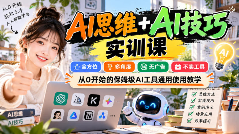 AI思维+AI技巧实训课,全方位、多角度、无广告、不卖工具,从0开始的保姆级AI工具通用使用教学-离锋创库
