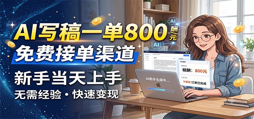 AI写稿一单800，免费接单渠道，一单一结几十到上千，新手当天上手-离锋创库