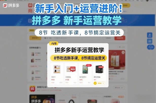 新手入门+运营进阶！拼多多新手运营教学，8节吃透新手课，8节搞定运营关-离锋创库