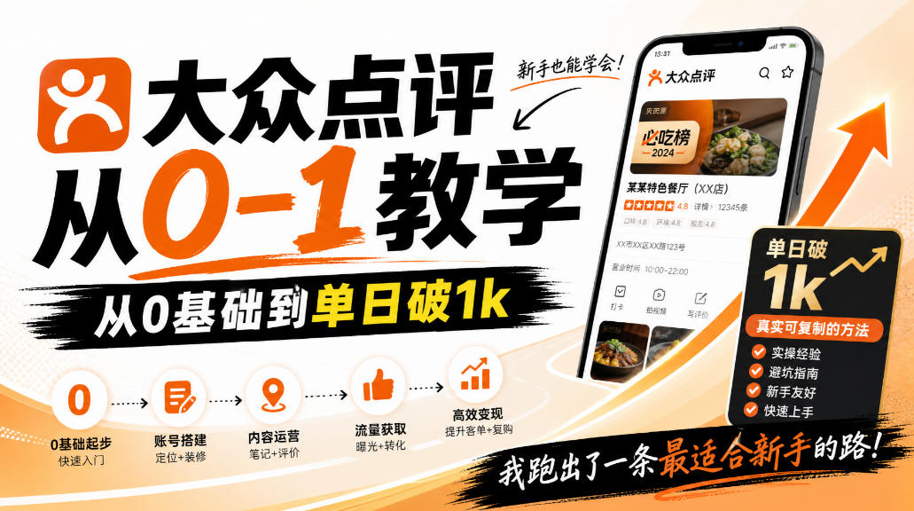 大众点评分成从0-1教学,从0基础到单日破1k,我跑出了一条最适合新手的路-离锋创库
