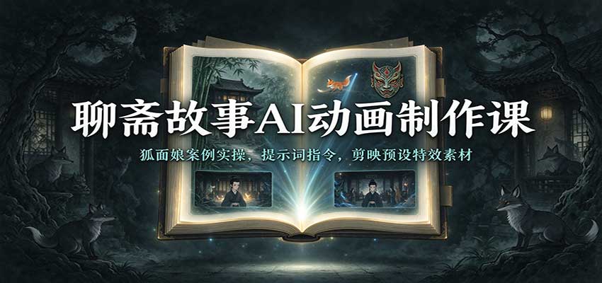 聊斋故事AI动画制作课:狐面娘案例实操,提示词指令,剪映预设特效素材-离锋创库