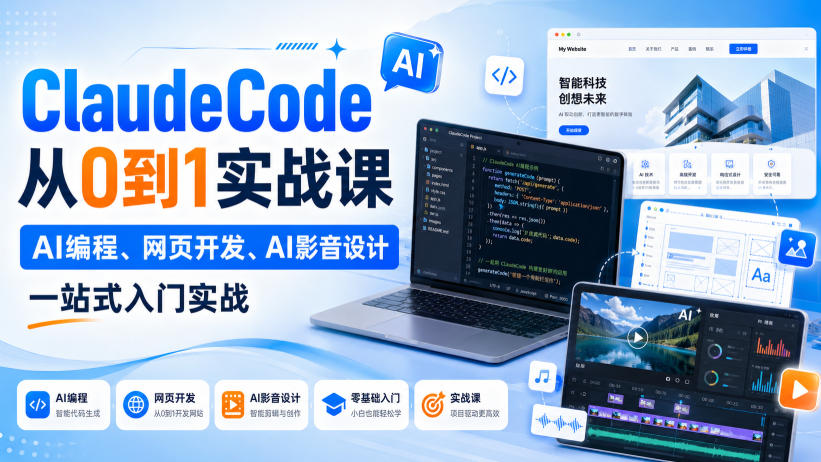 【精】Claude Code从0到1实战课，AI编程、网页开发、AI影音设计一站式入门实战（更新）-离锋创库