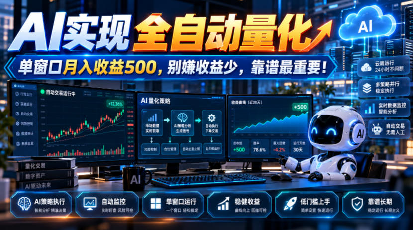 AI实现全自动量化,单窗口月入收益500,别嫌收益少,靠谱最重要!【揭秘】-离锋创库