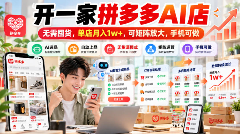 开一家拼多多AI店，无需囤货，单店月入1w+，可矩阵放大，手机可做【揭秘】-离锋创库