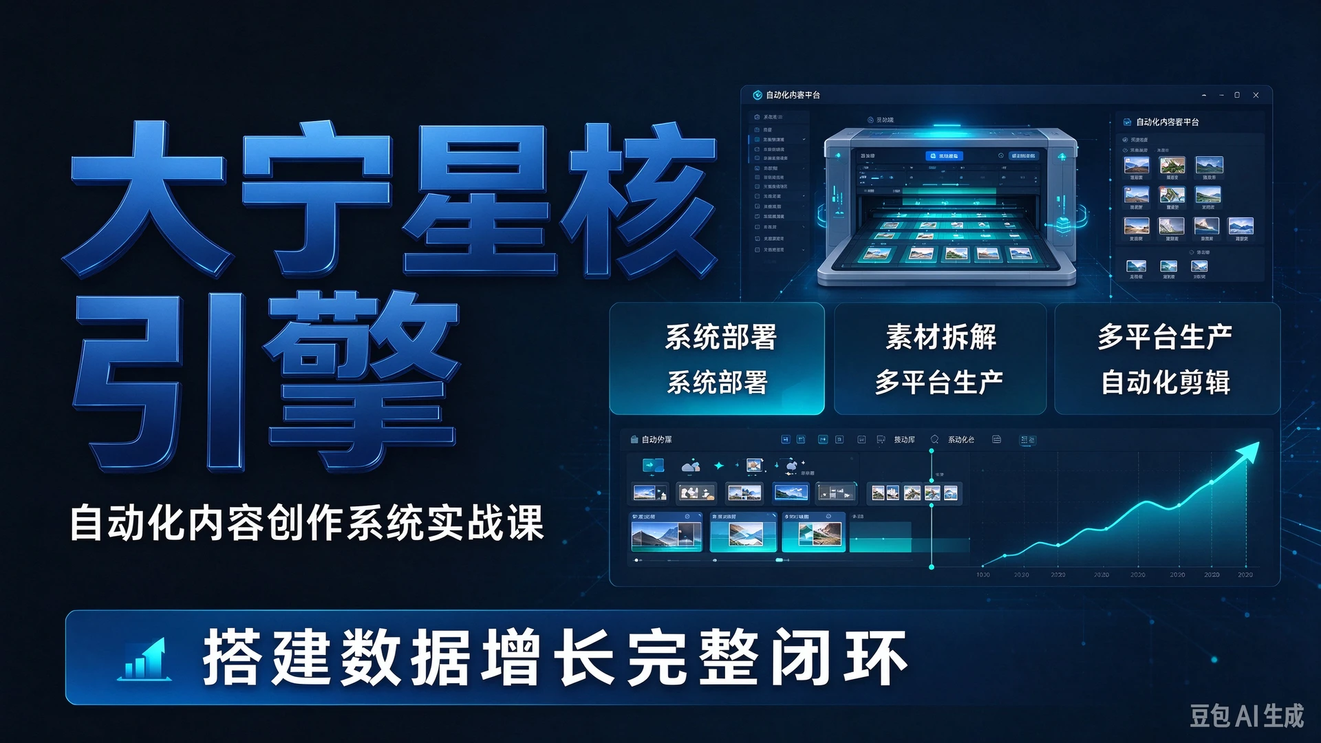 【精】大宁星核引擎自动化内容创作系统，带你学习系统部署与素材拆解，搭建多平台内容生产、自动化剪辑的数据增长完整闭环-离锋创库