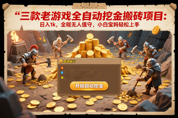 三款老游戏全自动挖金搬砖项目：日入1k，全程无人值守，小白宝妈轻松上手【揭秘】-离锋创库