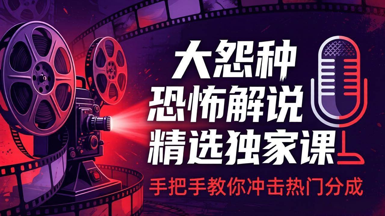【精】大怨种恐怖解说精选独家课:电影下载+文案配音+片头封面,手把手教你冲击热门分成-离锋创库