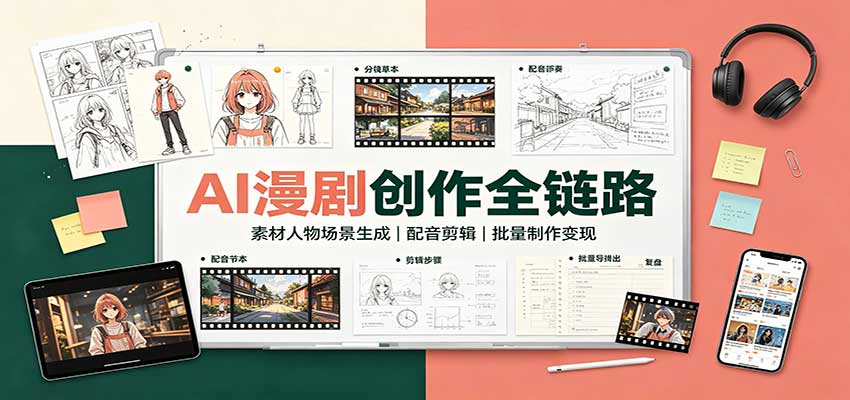 AI漫剧创作全链路：素材人物场景生成，配音剪辑，批量制作变现-离锋创库