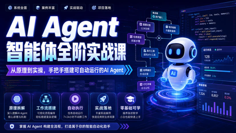 AI Agent智能体全阶实战课，从原理到实操，手把手搭建可自动运行的AI Agent-离锋创库