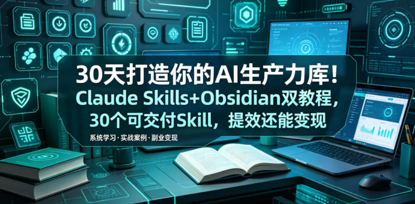 30天打造你的AI生产力库!Claude Skills+Obsidian 双教程,30 个可交付 Skill,提效还能变现-离锋创库