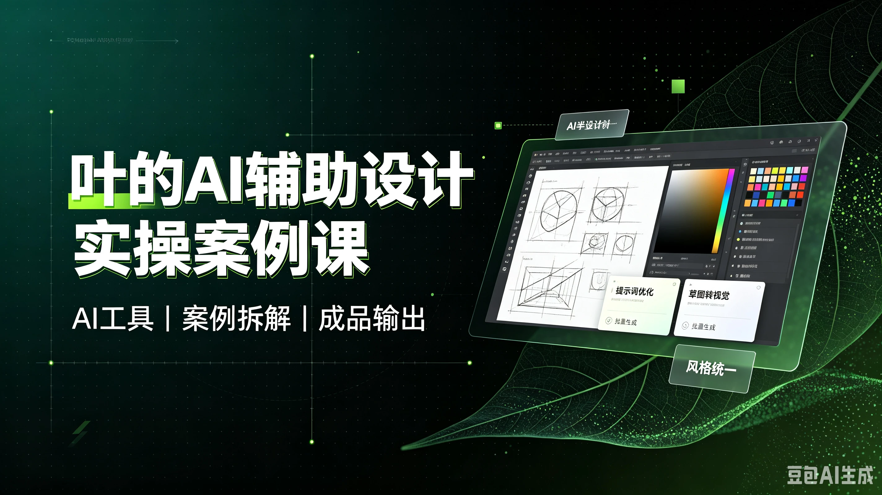 【精】叶的AI辅助设计实操案例课，AI工具、案例拆解、成品输出-离锋创库