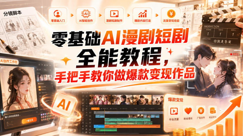 零基础AI漫剧短剧全能教程，从AI智能体搭建、文案脚本分镜、多平台AI生视频、剪映精修，覆盖全题材创作，手把手教你做爆款变现作品-离锋创库