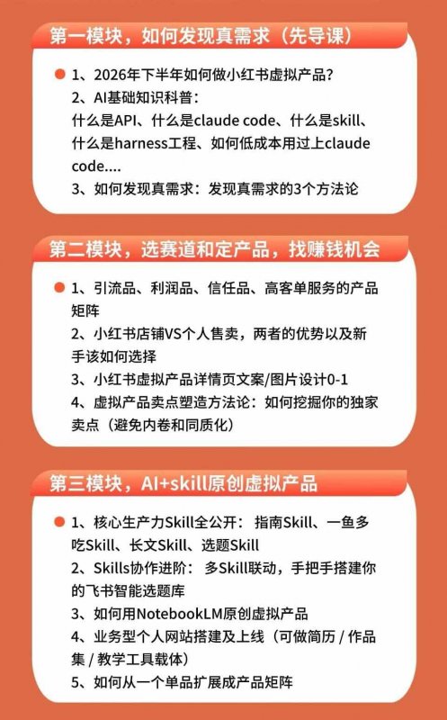 （19712期）小红书虚拟产品14天实战变现营-第7期：需求挖掘×AI+Skill原创×产品矩阵×内容笔记×一人公司进阶×全链路