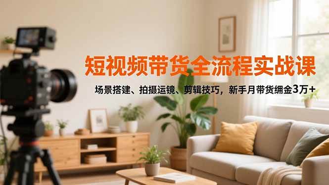 (16680期)短视频带货全流程实战课,场景搭建、拍摄运镜、剪辑技巧,新手月带货佣金3万+-离锋创库