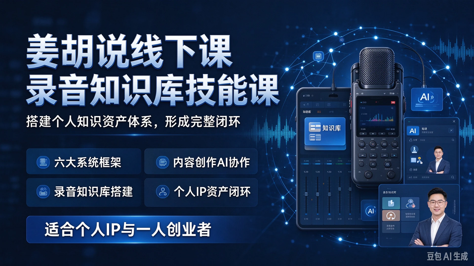 姜胡说线下课录音知识库技能课,带你学习六大系统框架与内容创作AI协作方法,搭建个人知识资产体系,适合个人IP与一人创业者的完整闭环-离锋创库