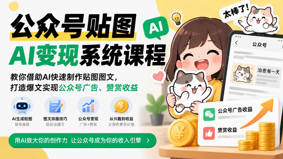 公众号贴图AI变现系统课程|教你借助AI快速制作贴图图文,打造爆文实现公众号广告、赞赏收益-离锋创库