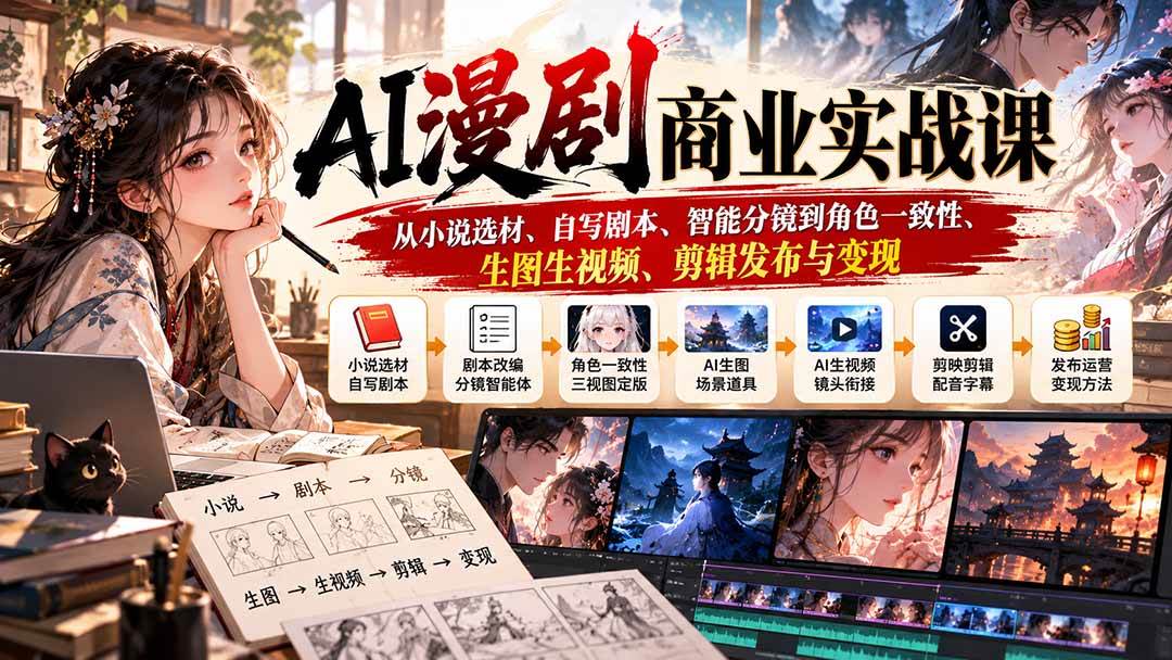 （20811期）AI漫剧商业实战课：从小说选材、自写剧本、智能分镜到角色一致性、生图生视频、剪辑发布与变现-离锋创库