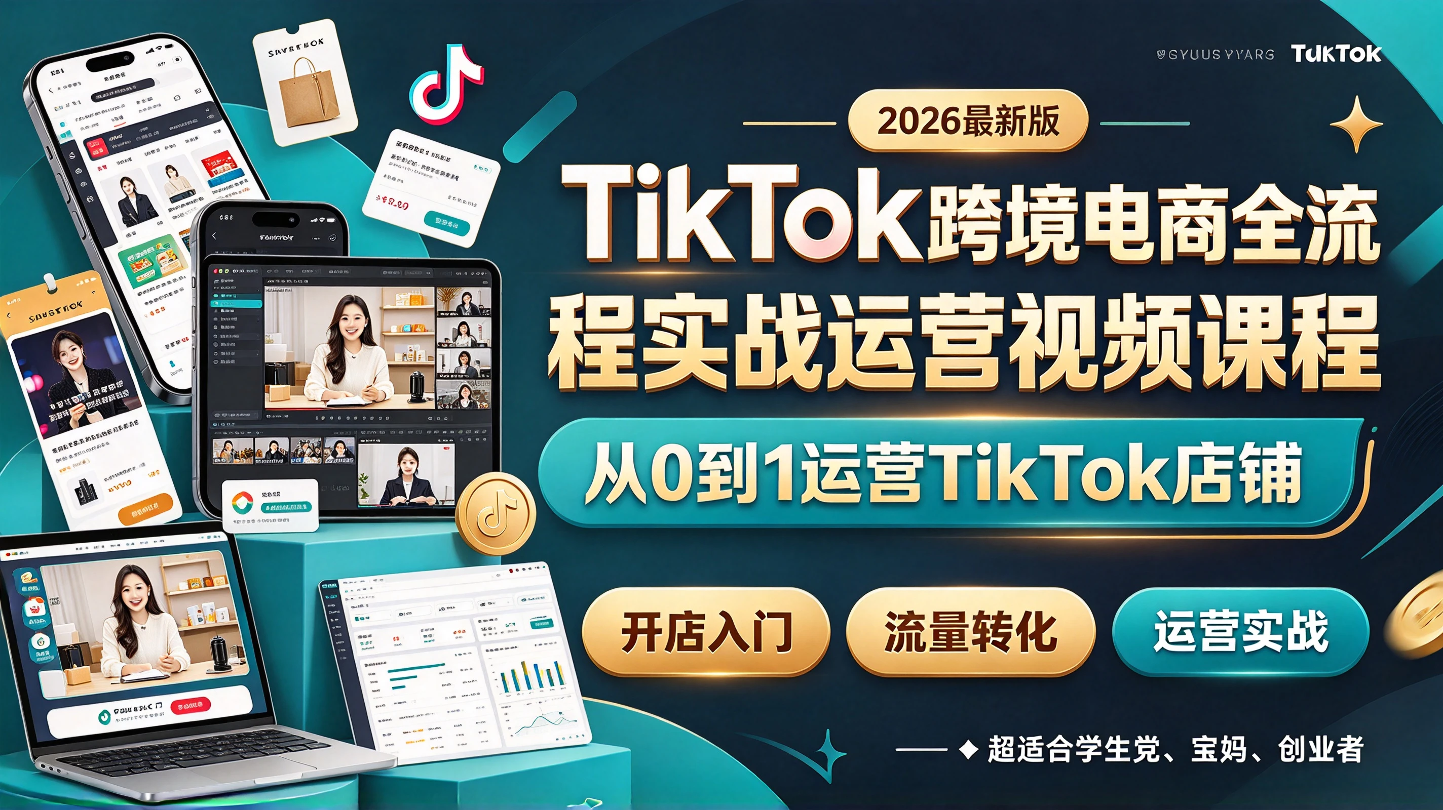 【精】2026最新版TikTok跨境电商全流程实战运营视频课程,从0到1运营TikTok店铺,超适合学生党、宝妈、创业者-离锋创库
