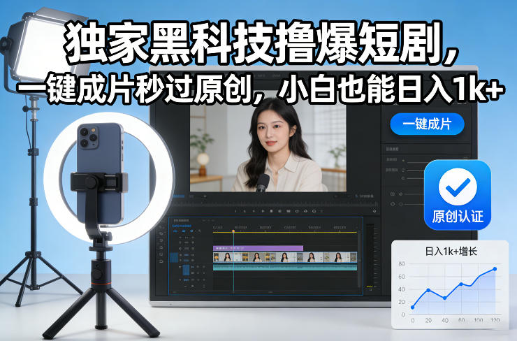 独家黑科技撸爆短剧，一键成片秒过原创，小白也能日入1k+【揭秘】-离锋创库