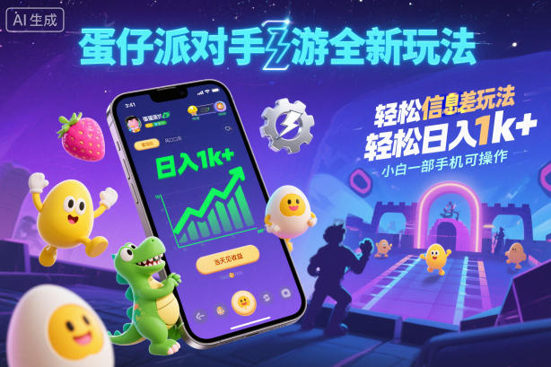 蛋仔派对手游全新玩法,轻松日入1k+,风口信息差玩法,当天见收益,小白一部手机可操作-离锋创库