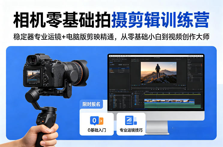 相机零基础拍摄剪辑训练营：稳定器专业运镜+电脑版剪映精通，从零基础小白到视频创作大师-离锋创库