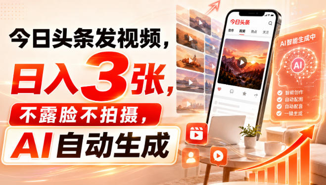 今日头条发视频,日入3张,不露脸不拍摄,AI自动生成-离锋创库
