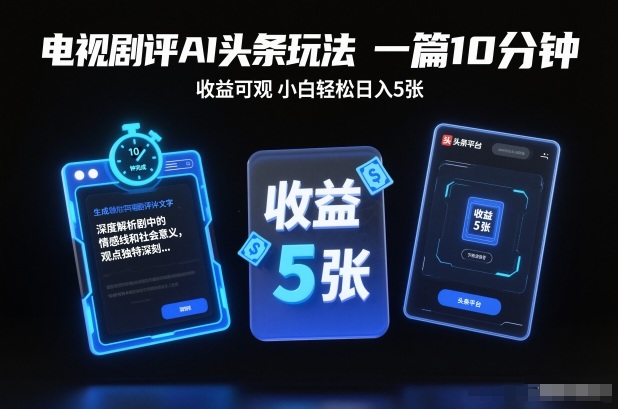 电视剧评AI头条玩法,一篇10分钟,收益可观,小白轻松日入5张+【独家】-离锋创库