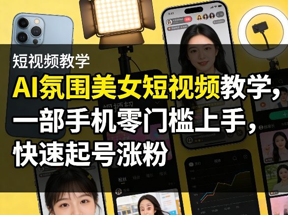 AI氛围美女短视频教学，一部手机零门槛上手，快速起号涨粉-离锋创库