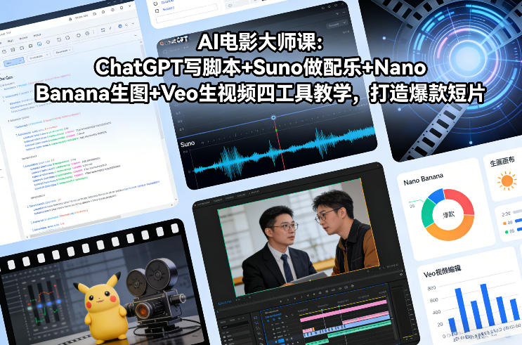 【精】AI电影大师课：ChatGPT写脚本+Suno做配乐+Nano Banana生图+Veo生视频，打造爆款短片-离锋创库