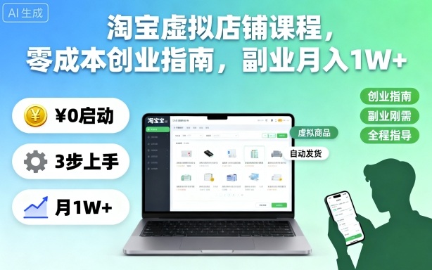 淘宝虚拟店铺课程，零成本创业指南，副业月入1W+-离锋创库