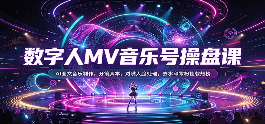 数字人MV音乐号操盘课：AI图文音乐制作，分镜脚本，对嘴人脸处理，去水印零粉挂载热榜-离锋创库