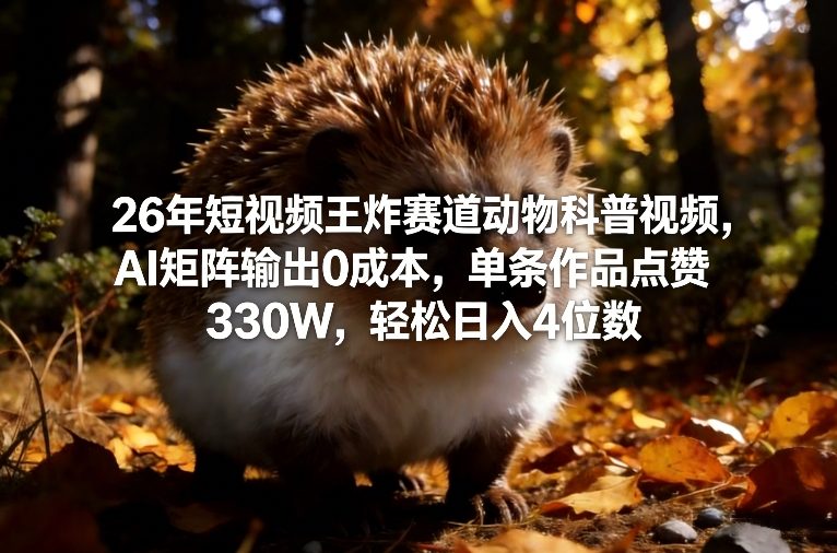 26年短视频王炸赛道动物科普视频，AI矩阵输出0成本，单条作品点赞330W，轻松日入4位数-离锋创库