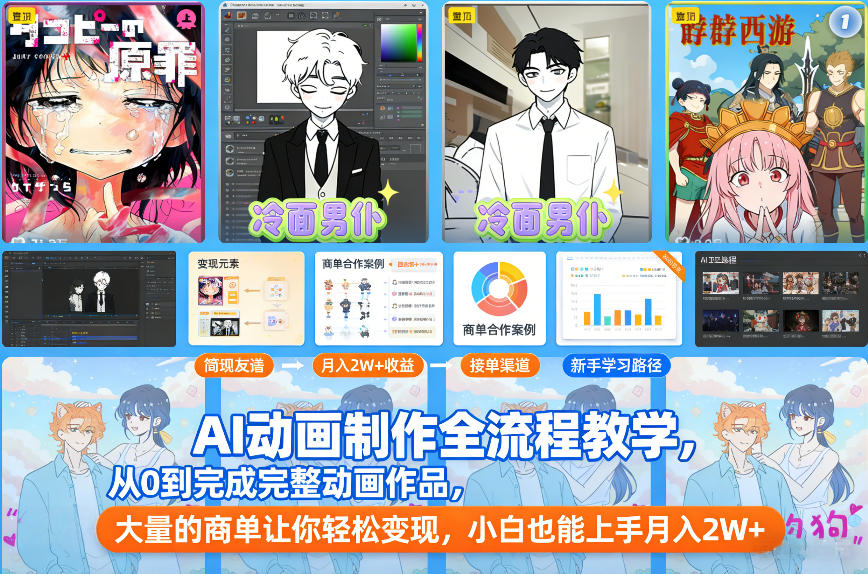 AI动画制作全流程教学，从0到完成完整动画作品，大量的商单让你轻松变现，小白也能上手月入2W+-离锋创库