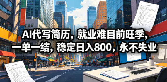 AI代写简历，就业难目前旺季，一单一结，稳定日入800，永不失业-离锋创库