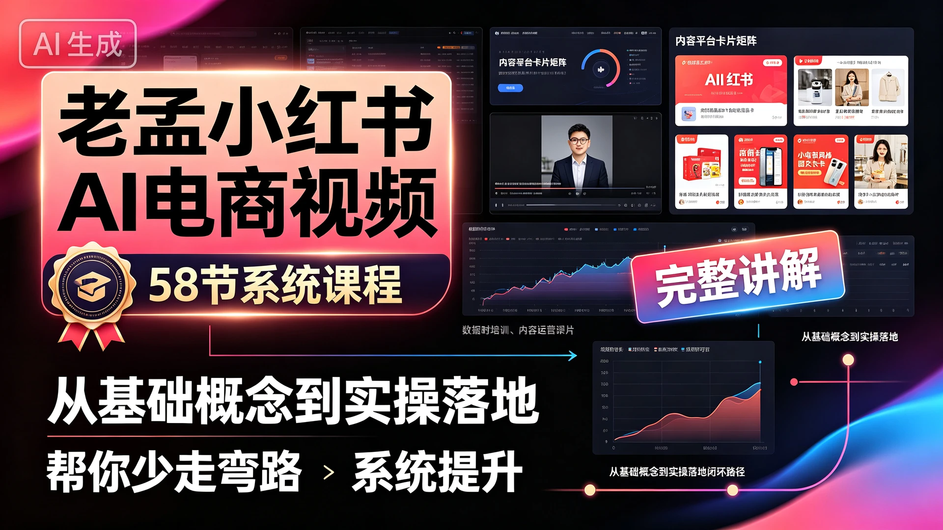 【精】老孟小红书AI电商视频，58 节系统课程，从基础概念到实操落地完整讲解，帮你少走弯路系统提升-离锋创库
