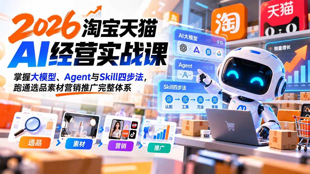 （20676期）【无水印】2026淘宝天猫AI经营实战课：掌握大模型、Agent与Skill四步法，跑通选品素材营销推广完整体系-离锋创库