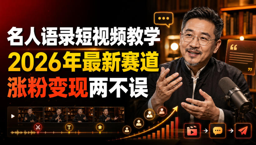 名人语录短视频教学，2026年最新赛道，涨粉变现两不误-离锋创库