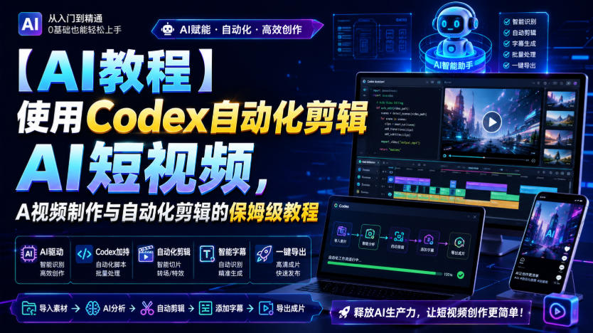 【AI教程】使用Codex自动化剪辑AI短视频，AI视频制作与自动化剪辑的保姆级教程-离锋创库