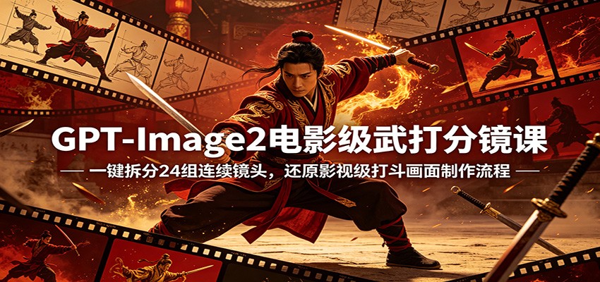 GPT-Image2电影级武打分镜课：一键拆分24组连续镜头，还原影视级打斗画面制作流程-离锋创库