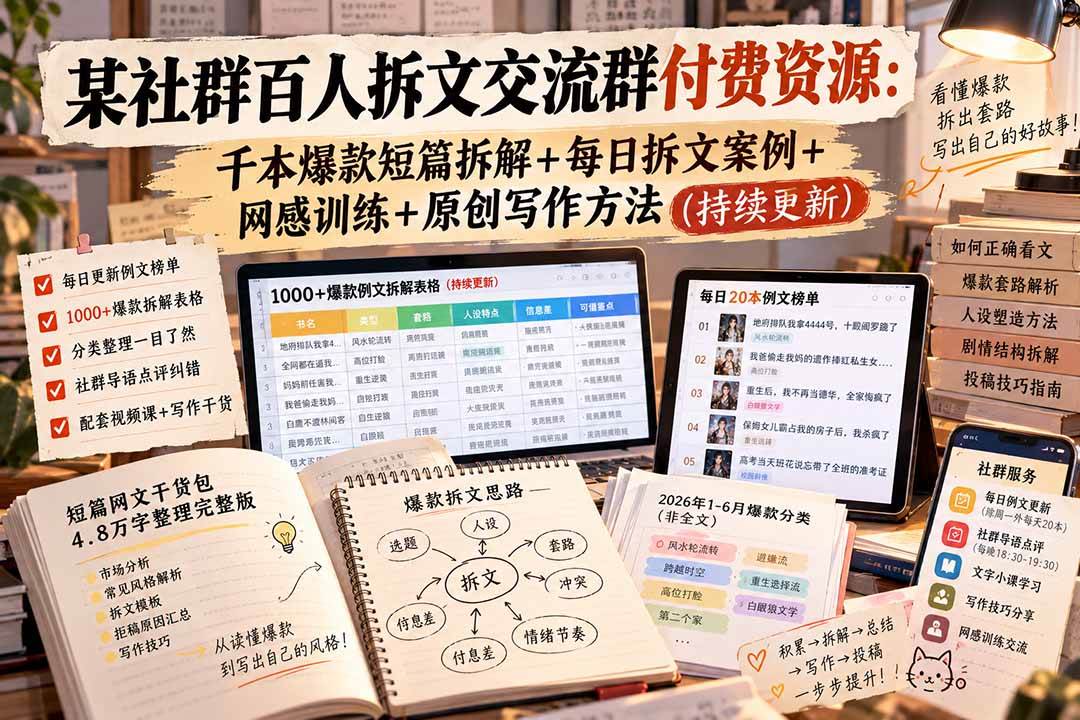 （20635期）某社群百人拆文交流群付费资源：千本爆款短篇拆解+每日拆文案例+网感训练+原创写作方法 (持续更新)-离锋创库
