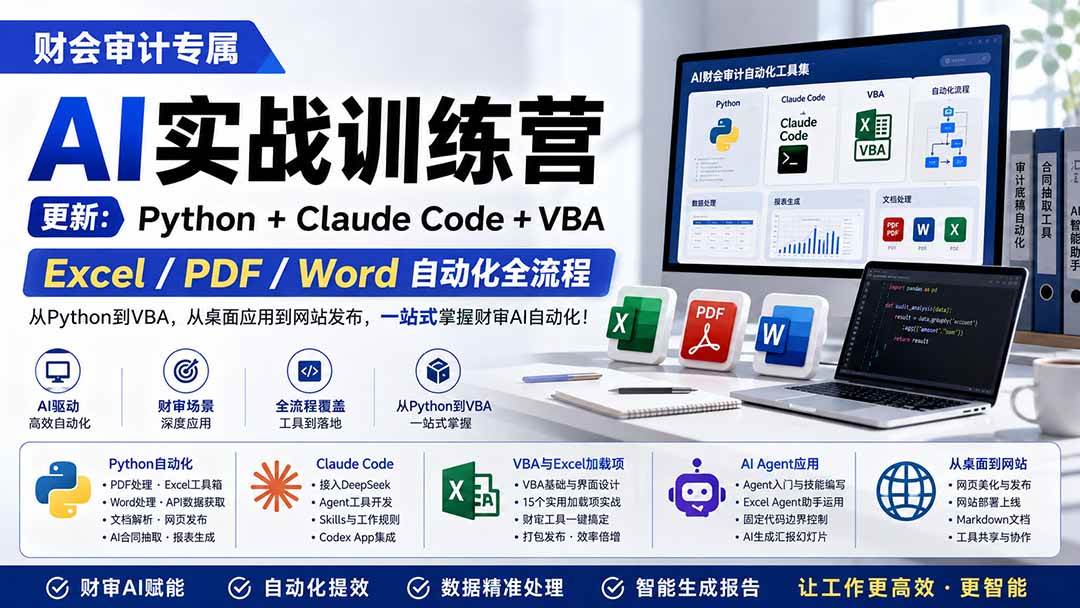 （19887期）财会审计专属 AI实战训练营：Python+Claude Code+VBA，Excel/PDF/Word自动化全流程 (更新)-离锋创库
