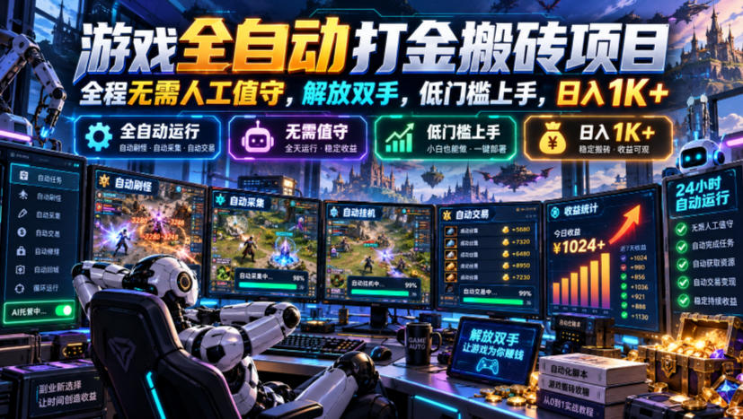 游戏全自动打金搬砖项目,全程无需人工值守,解放双手,低门槛上手,日入1K+【揭秘】-离锋创库