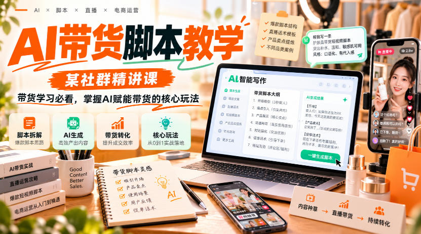AI带货脚本教学，某社群精讲课，带货学习必看，掌握AI赋能带货的核心玩法-离锋创库