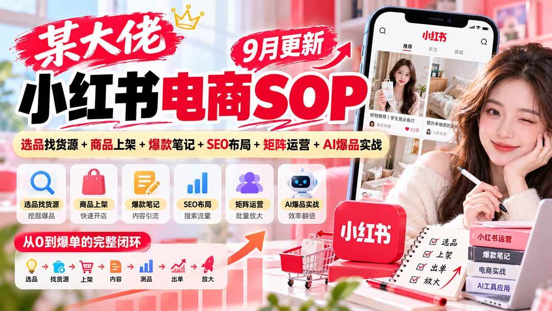 （20757期）某大佬小红书电商SOP｜9月更新：选品找货源+商品上架+爆款笔记+SEO布局+矩阵运营+AI爆品实战-离锋创库