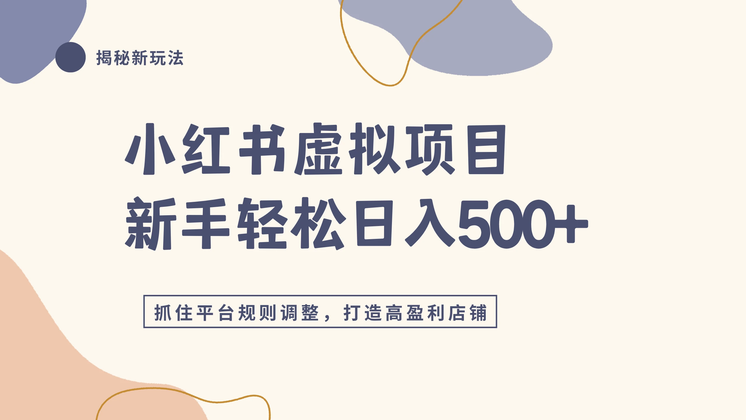 小红书虚拟项目实战4.0，根据平台规则调整，新手单店日入500+-离锋创库