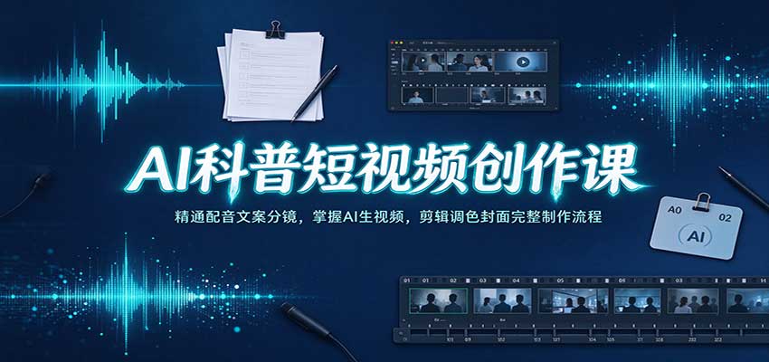 AI科普短视频创作课：精通配音文案分镜，掌握AI生视频，剪辑调色封面完整制作流程-离锋创库
